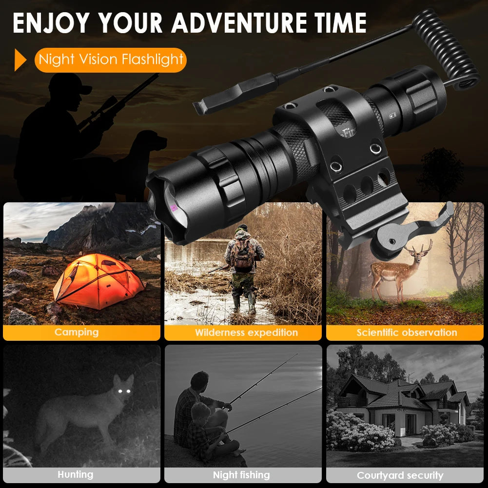 UniqueFire Small IR850nm 940nm Infrared Tactical Hunting LED Flashlight 3 Modes Zoomable Torch for Coyote Hog Predator Varmint
