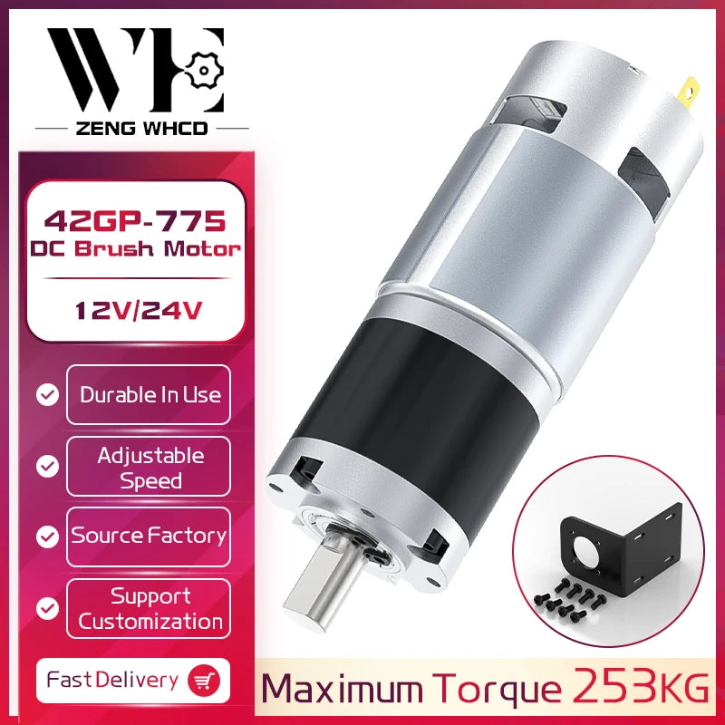 12V24V Planetary Gear DC Low-Speed Motor DC 775 Long Life Ultra-High Torque Forward And Reverse 42mm Planetary Brushed GearMotor