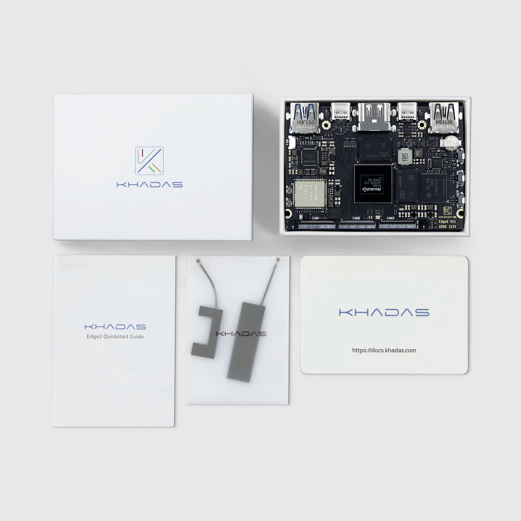 Khadas Edge2 ARM PC/Maker Kit RK3588S2 Single Board Computer with 8-core 64-bit CPU, ARM Mali-G610 MP4 GPU, 6 TOPS AI NPU Wi-Fi