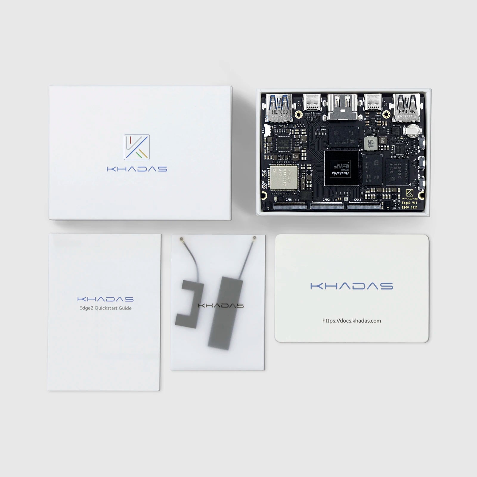 Khadas Edge2 ARM PC/Maker Kit RK3588S2 Single Board Computer with 8-core 64-bit CPU, ARM Mali-G610 MP4 GPU, 6 TOPS AI NPU Wi-Fi