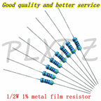 50pcs 1/2W 0.5W metal film resistor 1% 0.1R ~ 10M 10R 100R 470R 1K 2.2K 3.3K 4.7K 10K 33K 47K 100K 1M 10 22 100 220 330 470 ohm