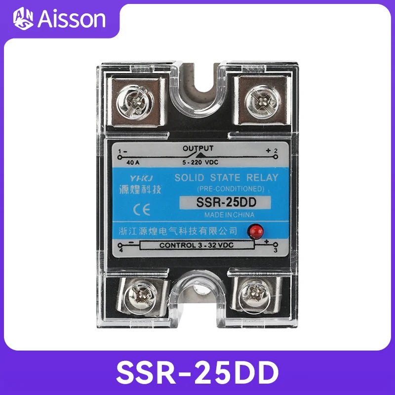 SSR-10DD 25DD 40DD Single Phase DC Controlled DC SSR Solid State Relay With Plastic Dust Cover Heat Sink 220V 10A 25A 40A