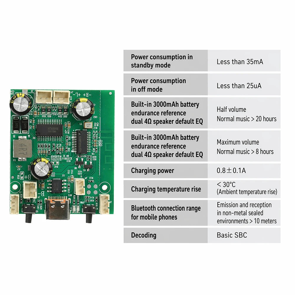 DC 3.7-5V TWS Stereo Bluetooth Power Amplifier Board Dual Channel High Sound Quality 2x10W Output Sound Module Supports Charging