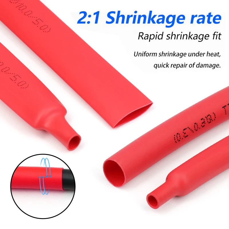 2/5M Red 2:1 Heat Shrink Tube Diameter 0.6mm~50mm Wire Repair Protector Polyolefin Insulated Shrinkable Cable SleeveTubing