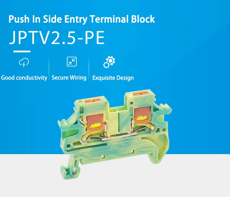 PTV 2.5-PE Ground Modular DIN Rail Terminal Block Side-Entry Push-in Wiring Connector Electrical 2.5mm PTV2.5-PE