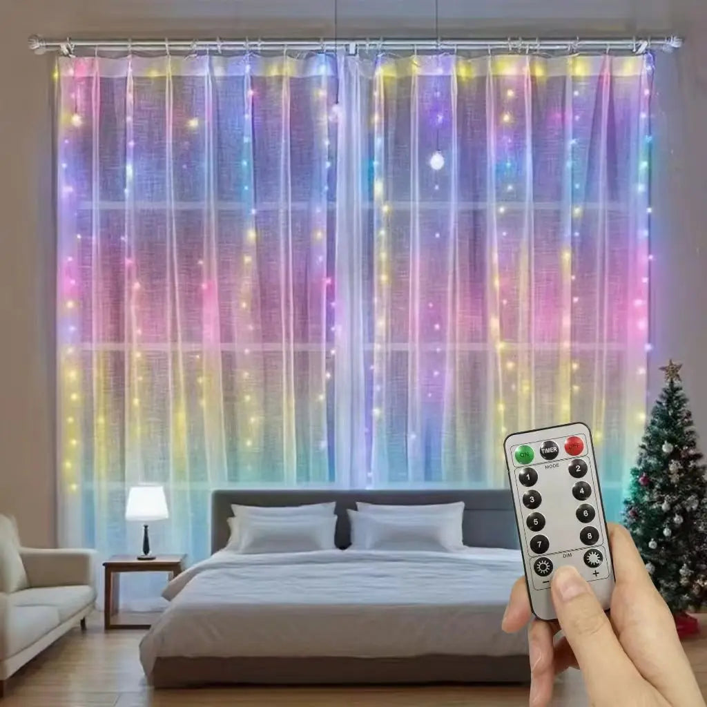 USB Powered Christmas Fairy Curtain Lights with Remote 8 Modes for Holiday Bedroom Wedding Xmas Tree and Window Decorations