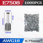 1000PCS Tubular Crimp Terminals Electrical Wire Cable Connectors E0508 E7508 E1008 E1508 E2508 E4009 E6012 Insulated Ferrules