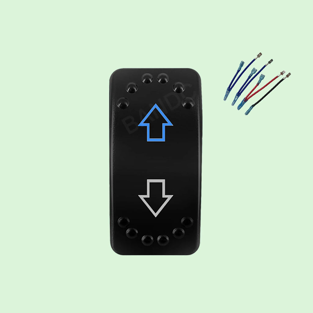 UP DOWN ARROWS Momentary Rocker Switch 7P (ON)-OFF-(ON) DPDT Retractive Switch + Wires for Car Boat Marine Vehicle Yacht Ship