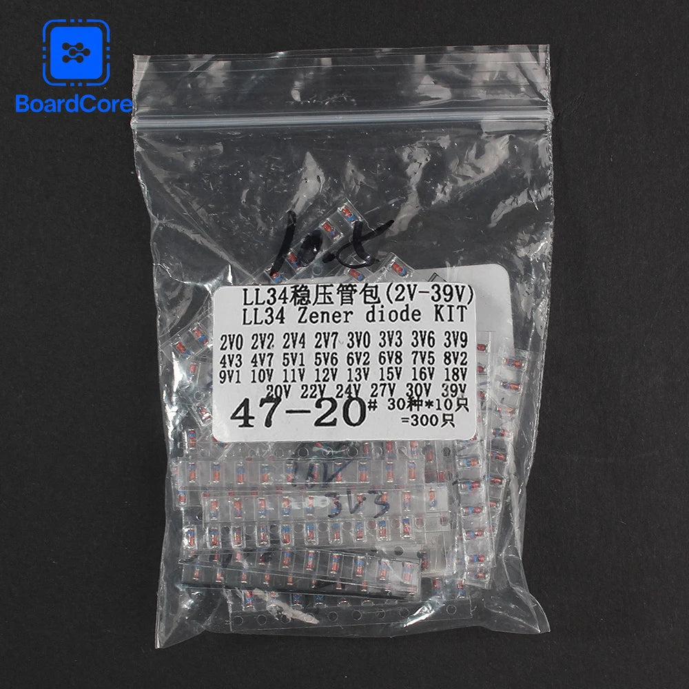 300PCS 1/2W LL34 SMD Zener Diode Kit 3V-24V/2V-39V for Circuit Protection DIY