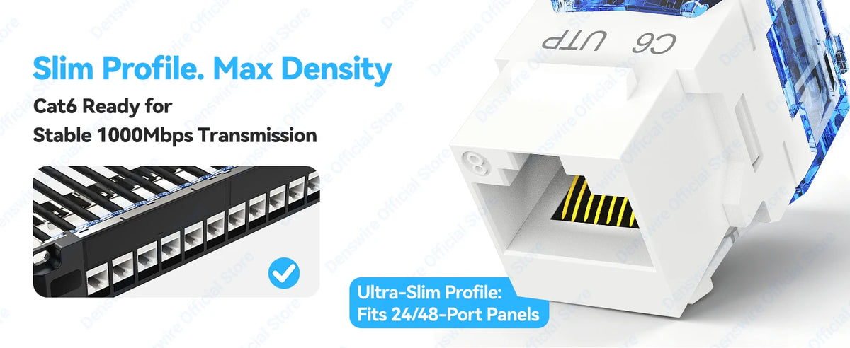 Denswire CAT6/CAT6A UTP RJ45 Keystone Jack Unshielded Ethernet Network Module Keystone Coupler 50μ Gold Contacts Dustproof Cover