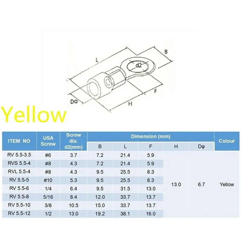 50PCS Ring Crimp Terminals Electrical Wire Connector M3/M4/M5/M6/M8/M10/M12 Insulation Ferrule Lug Quick Splice Connection Screw