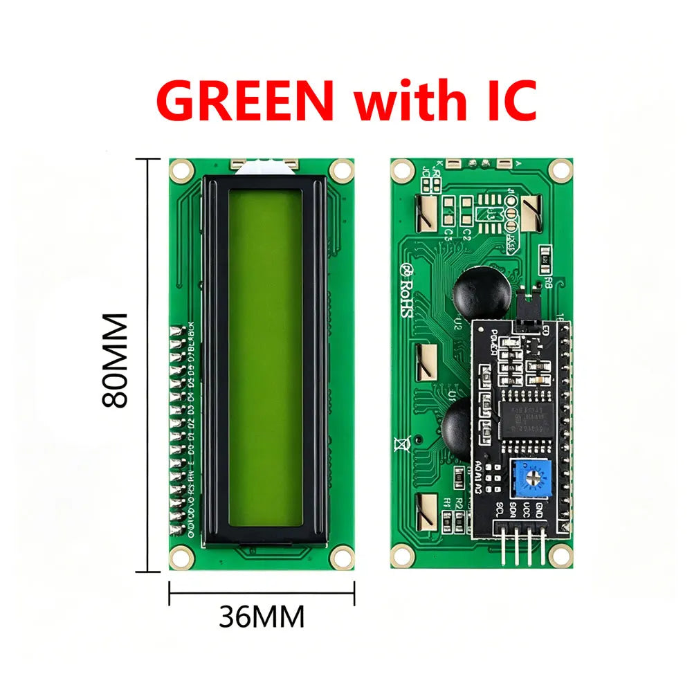 LCD1602 1602A LCD Display Module 16x2 Character Blue Yellow Green Gray Screen PCF8574 I2C IIC Interface 5V for Arduino