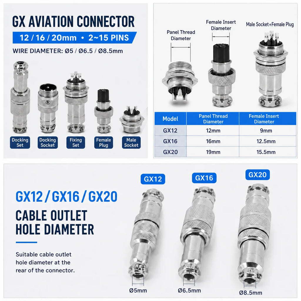 5/10Set GX12 GX16 GX20 Aviation Connector 2 3 4 5 6 7 8 9 10 12 14 15 Pin Docking Fixing Circular Metal Male Female Plug Socket
