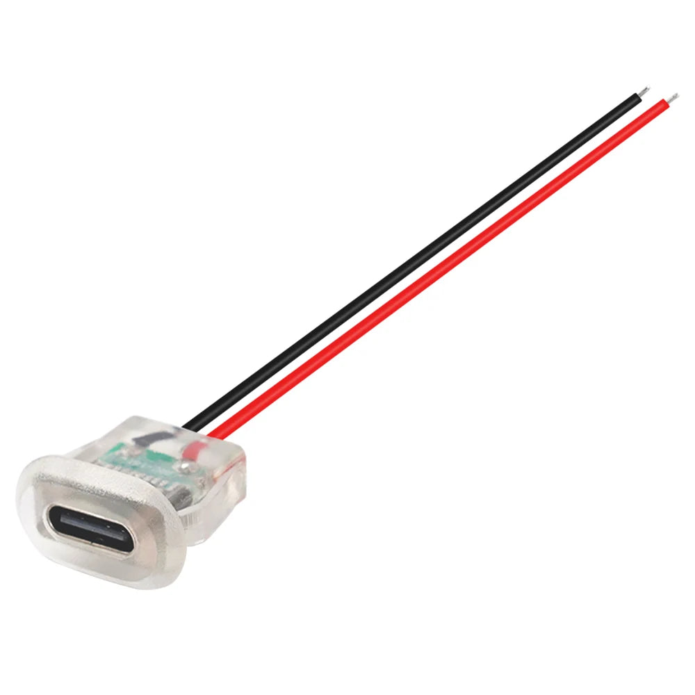 2pin USB Type C 5A Input Type Charging Socket With LED Lights Plate Waterproof USB-C Power Port TYPE-C Female Connector Jack