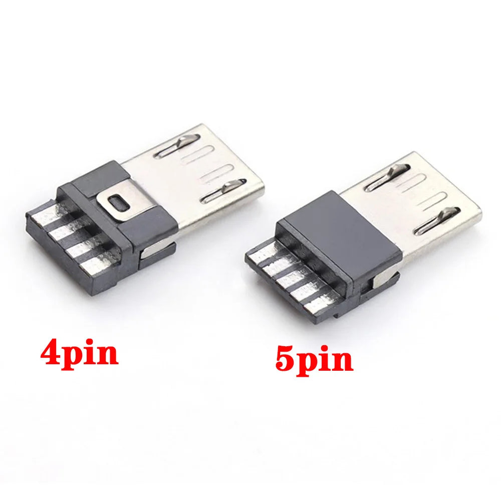 5pcs/lot Micro USB 4pin 5PIN Male Connector Plug Metal Shell Welding Wire Data OTG Line Interface DIY Data Cable Plug