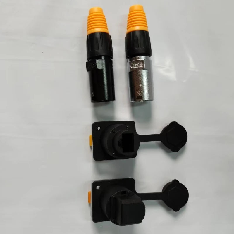 1pc RJ45 Waterproof Connector Orange&Black Panel Mount+Wire Connector RJ45 Ethernet/Network Connector IP65 Level