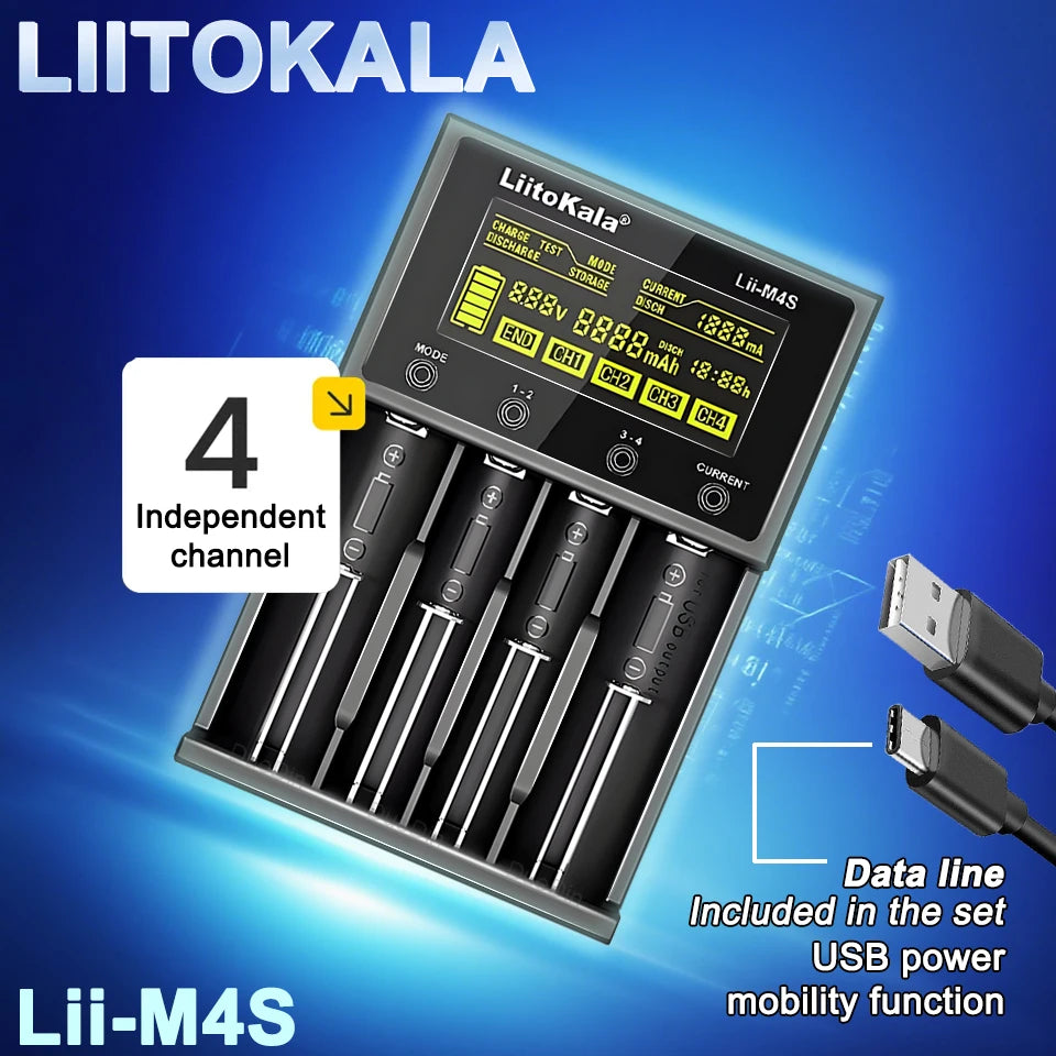 LiitoKala Lii-M4 M4S 18650 LCD Display Smart Charger Test Capacity Suitable For 3.7V 26650 18350 21700 18500 1.2V AA AAA 4 Slots