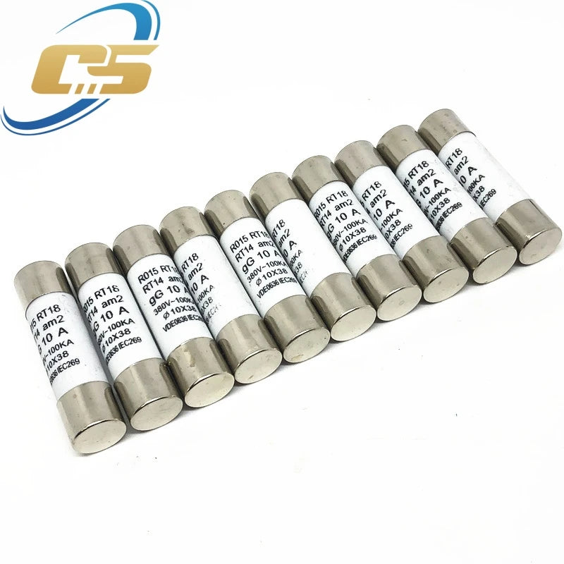 10PCS 10x38mm Ceramic Fuse 10*38mm 500V 500MA 0.5A 1A 2A 3A 4A 5A 6A 8A 10A 16A 20A 25A 32A 40A RO15 Ceramic Fuse