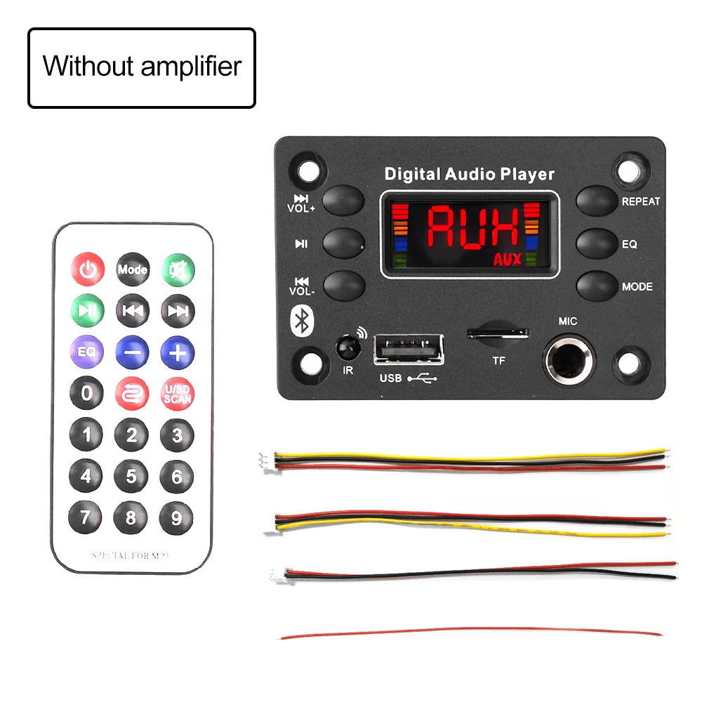 DC7-16V Bluetooth 5.0 MP3 Decoder Board 2x25W Car Audio Amplifier Board With Radio Function & Microphone Jack