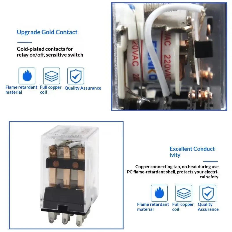 Power Electromagnetic Relay MY2N‑J MY4N‑J HH52P HH54P With PYF11A Socket Base DIN Rail Mount Coil DC12V DC24V AC220V Industrial