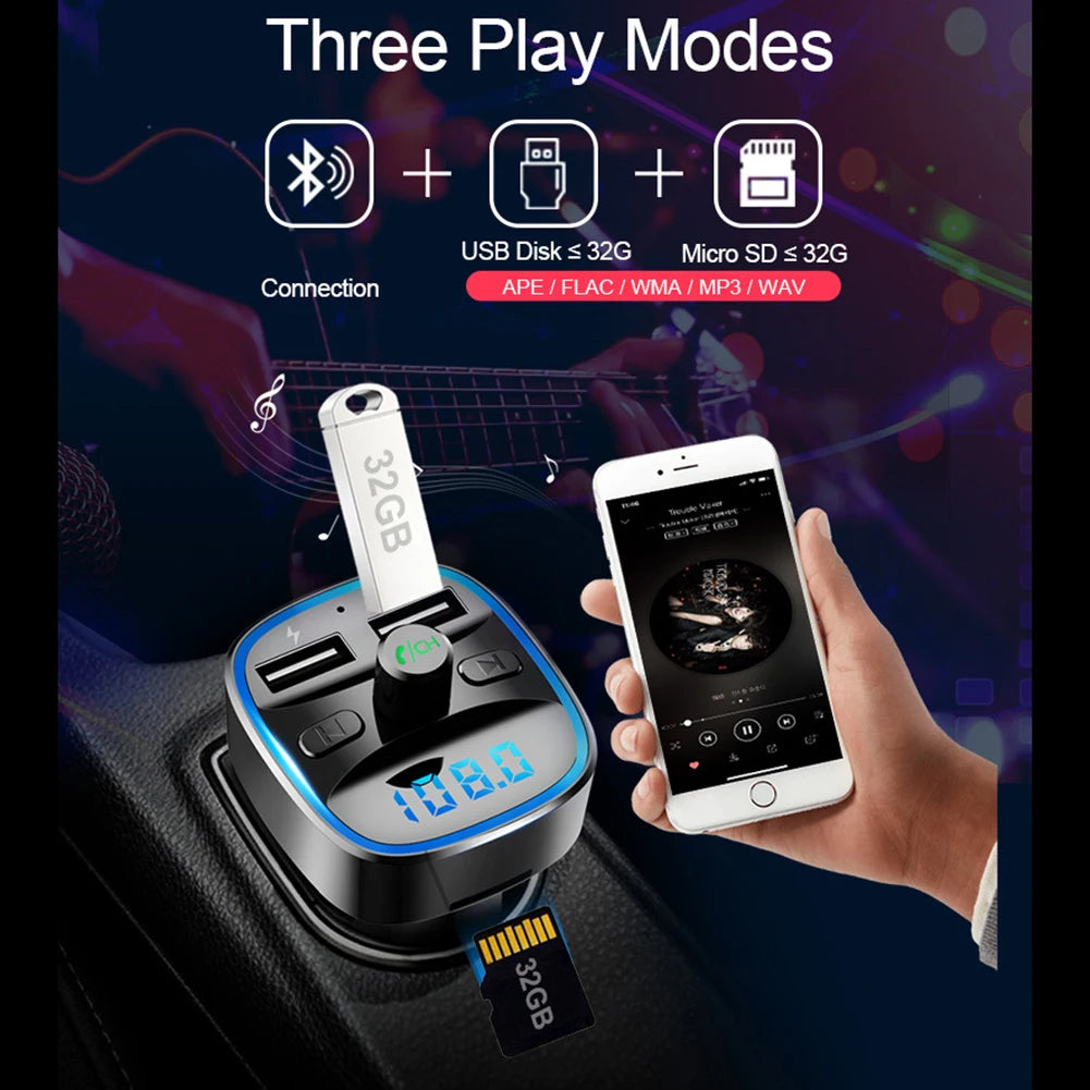 Car Adapter Bluetooth 5.0 Dual USB Port Safe Charging Hands-free Calling Fast Charging FM Transmitter Car Accessories