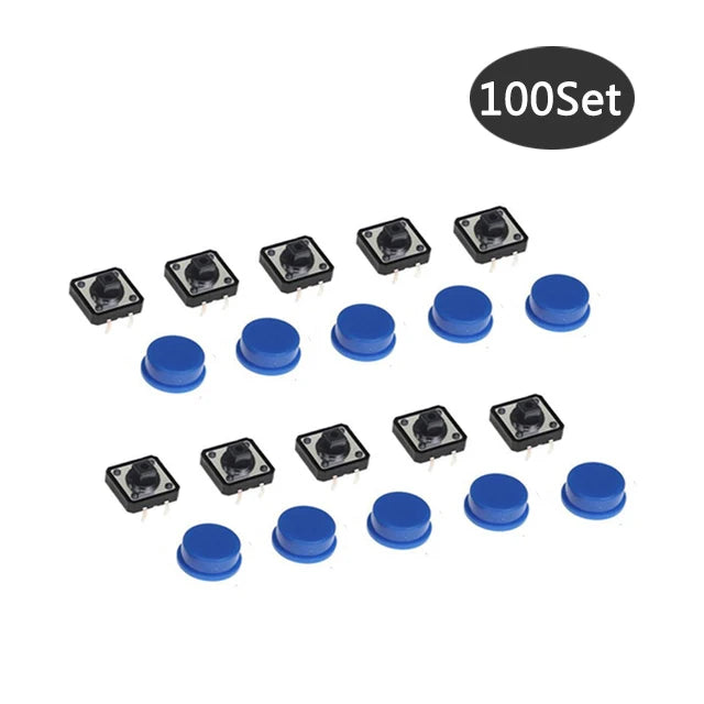 100Set Keycap Tactile Push Button Switch Momentary 12*12*7.3MM Micro Switch Button arduino Assorted Kit For Arduino Raspberry Pi
