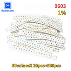 660pcs 1206 1% SMD Resistor 0805 0603 Resistors Assorted Kit 33 Values Each 20pcs 1R-1M 10K 100K 1K 100R Resistance Set