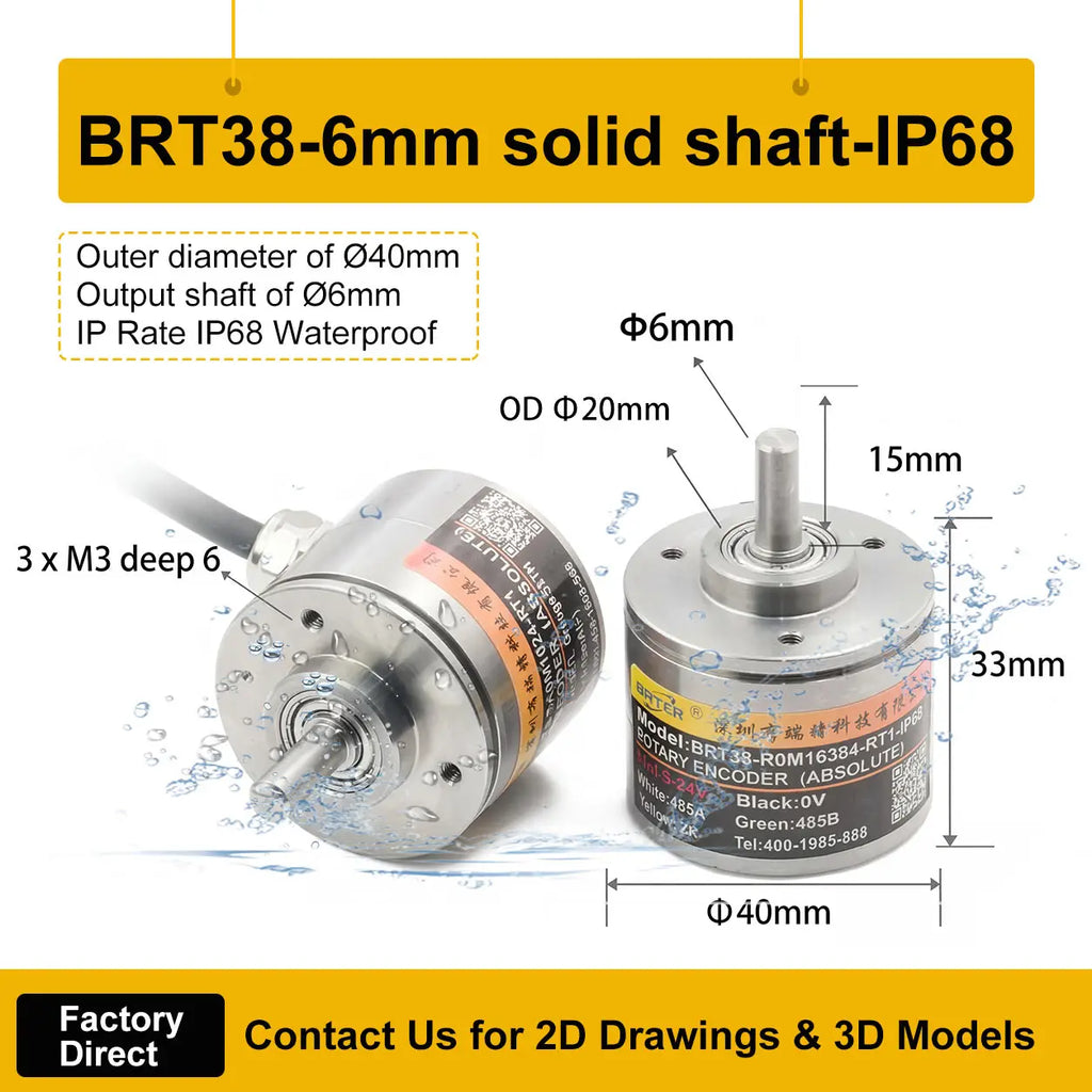 Briterencoder Single-turn Absolute Rotary Encoder SSI/RS485/Analog Output Waterproof, Power-Off Memory for Angle  & Speed