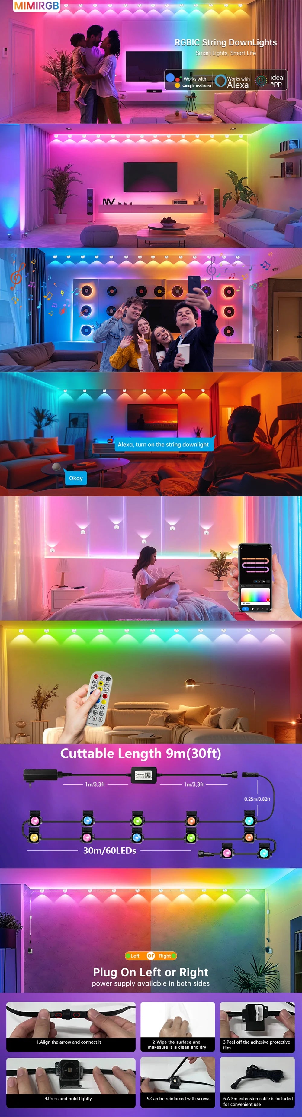 150ft Smart Permanent Outdoor Lights 90LED RGB String Lights IP67 Waterproof Eaves Light with Alexa & Google for Halloween Decor