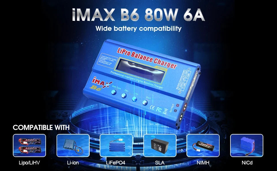 IMAX B6 80W B6 Charger Balance Charger Digital LCD Screen Lion LiFe Nimh Nicd PB Lipo Battery Discharger AC Power 12V 5A Adapter