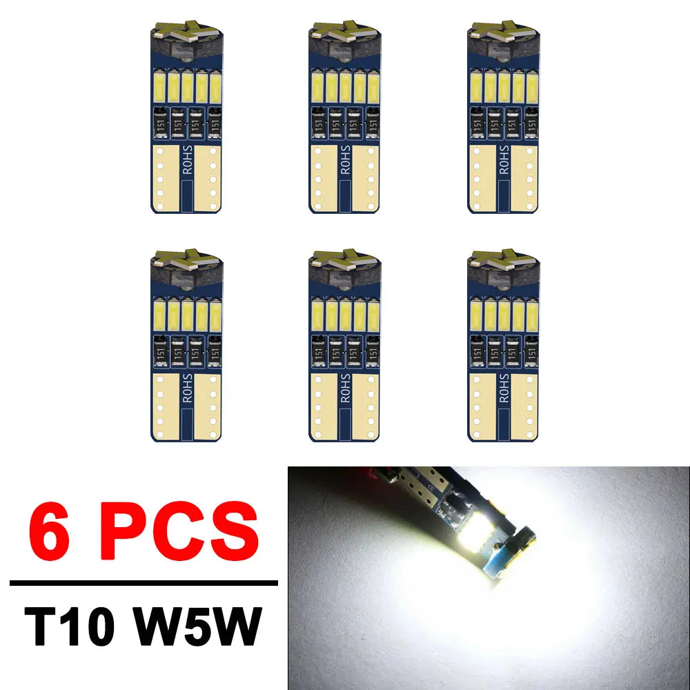 2/4/10/50 PCS T10 W5W LED Bulb CANBUS 12V 4014-15SMD 6500K White Car Interior Dome Door Courtesy  Glove Box License Plate Lights