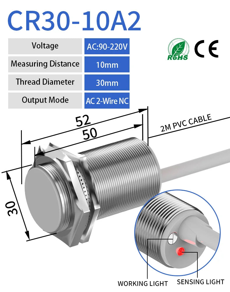 GTRIC M30 Capacitive Proximity Sensor 10-30VDC NPN PNP NO NC Flush Non-Flush Non-Metal Liquid Level Switch With 2M Cable