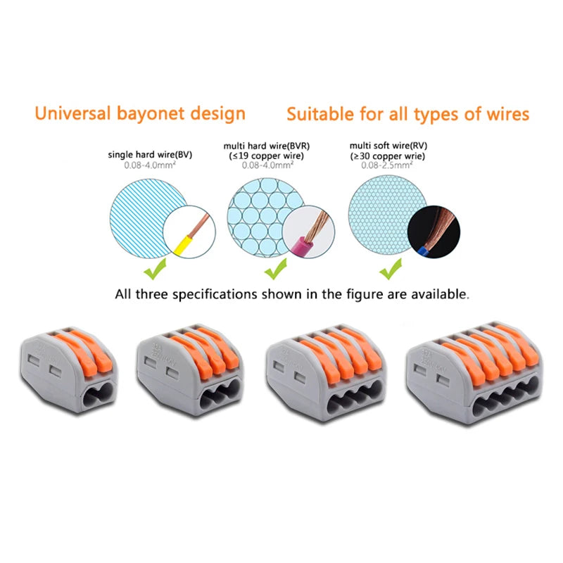 Compact Quick Plug-in Terminal for Cable Connectors, 30/50/100 Piece Terminal Orange Home Wiring Module Paralleling Device
