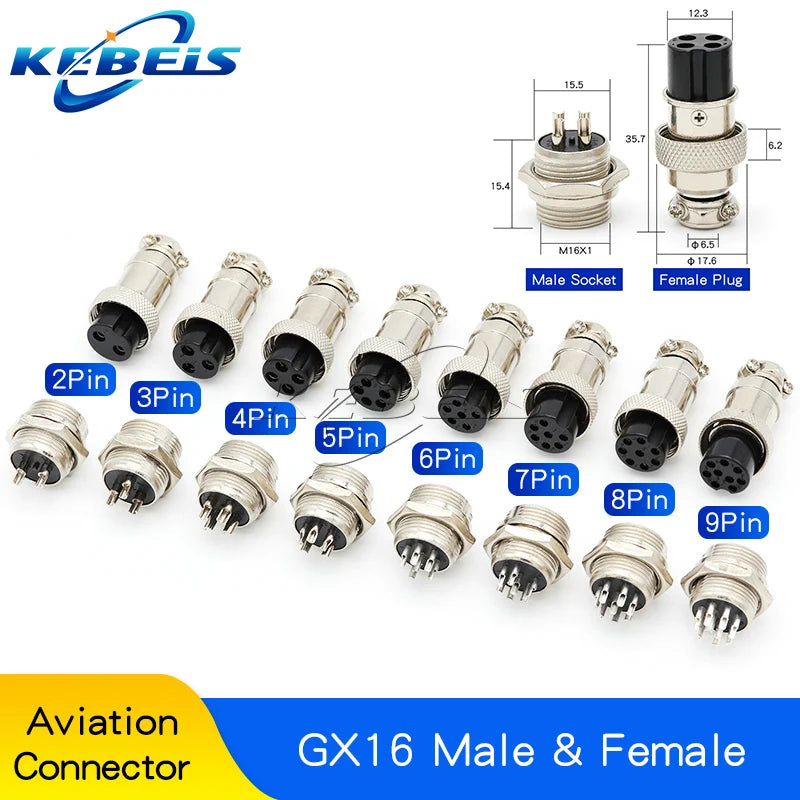 2Set GX12 GX16 GX20 2/3/4/5/6/7/8/9/10 Pin Male Female Butting Wire Cable Circular Aviation Socket Plug Panel Connector