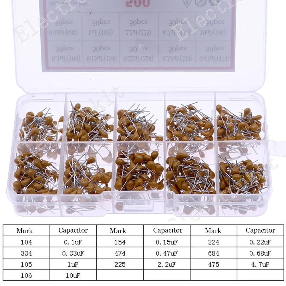 500Pcs 10 Value 0.1uf - 10uf 50V Monolithic Ceramic Capacitor Assorted kit