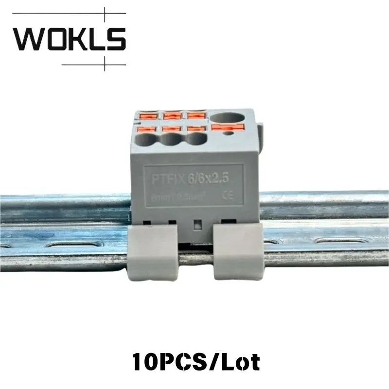 PTFIX 6/6 2.5mm Feed‑Through Terminal Block, 1‑In 6‑Out DIN Rail Mount Wire Distributor for Solid and Stranded Wires Connector
