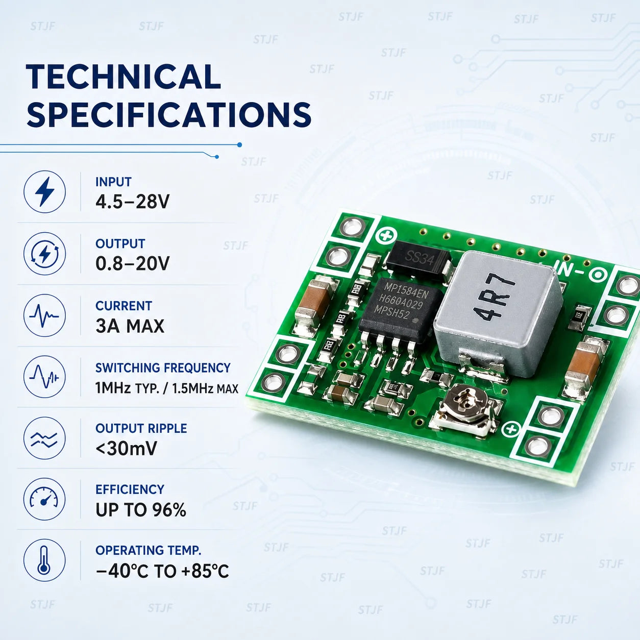 5PCS  MP1584  DC-DC Step Down Power Supply Module MP1584EN 3A Adjustable Buck Converter for Arduino Replace LM2596 24V 12V 5V 3V