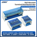 JINH Din Rail Distribution Terminal Block Screw Connection High Power 2 4 Bus Universal Electric Wire Connector Junction Box