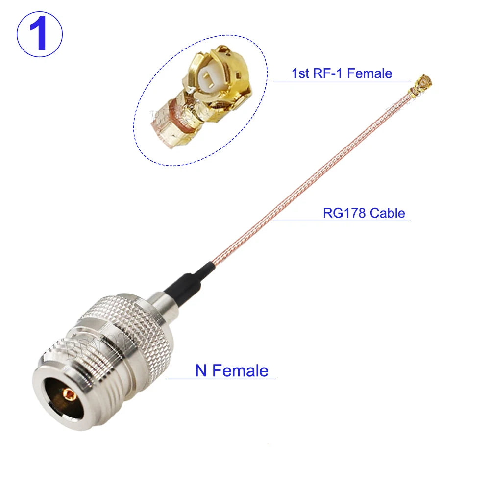 1PCS RG-178 N Female Panel 4 Holes to U.FL IPX-1 Female Connector RG178 Cable N to IPX RF Coaxial Extension Jumper 5CM-1M