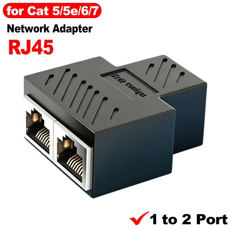 RJ45 Coupler Cat7 Cat6 Cat5e Ethernet Cable Extender Adapter 1 to 2 Dual Female RJ45 LAN Interface Ethernet Socket Connector