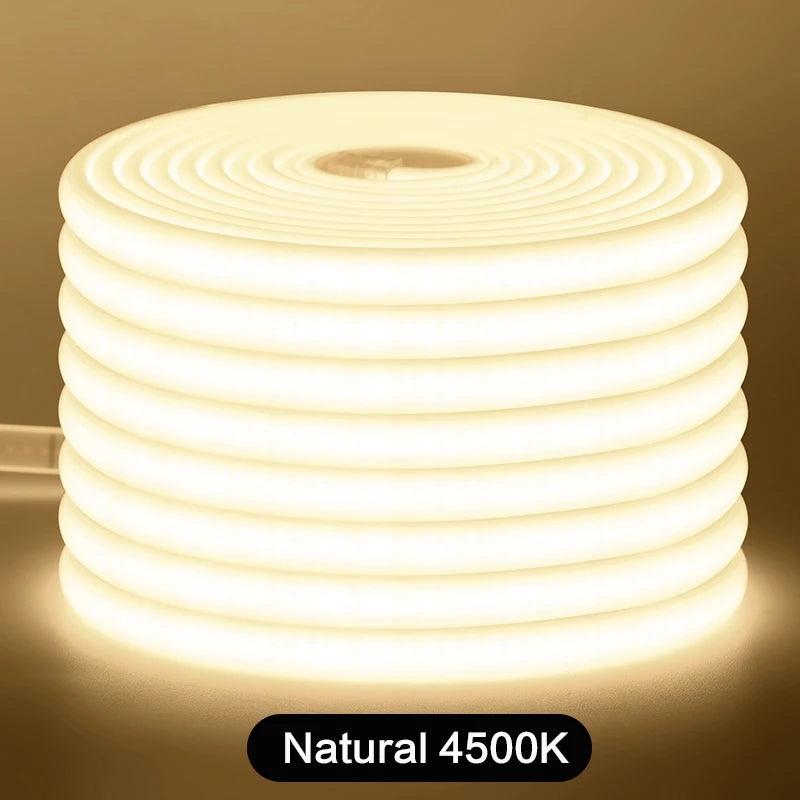 High Bright 220V 230V COB LED Milky Neon Strip Lights 288LEDs/M 3000K 4500K 6000K Waterproof Super Flexible Ribbon Tape 1-100M