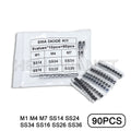 90PCS Rectifier Diode 1N4007 1N4001 1N4004 SS14 SS24 SS34 SS16 SS26 SS36 SMD Schottky Diode Assort Kit