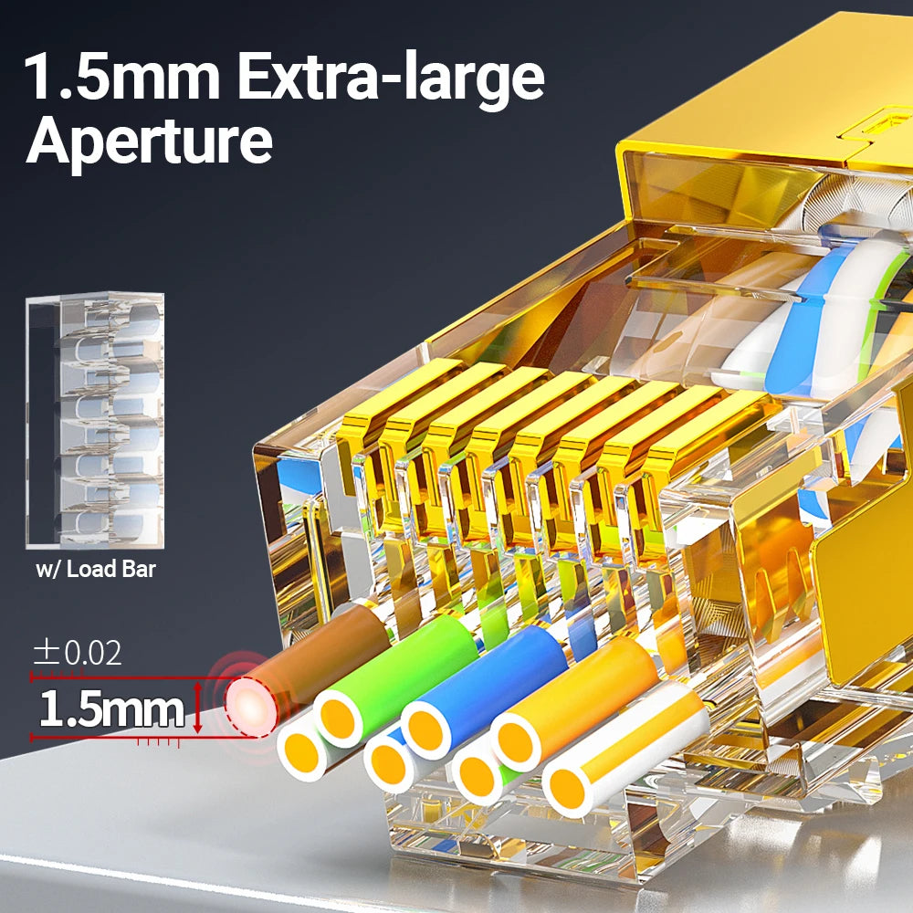 AMPCOM CAT7 Pass Through RJ45 Modular Plug Network Connectors STP 3/50μ Gold-Plated 8P8C Crimp End for Ethernet Cable