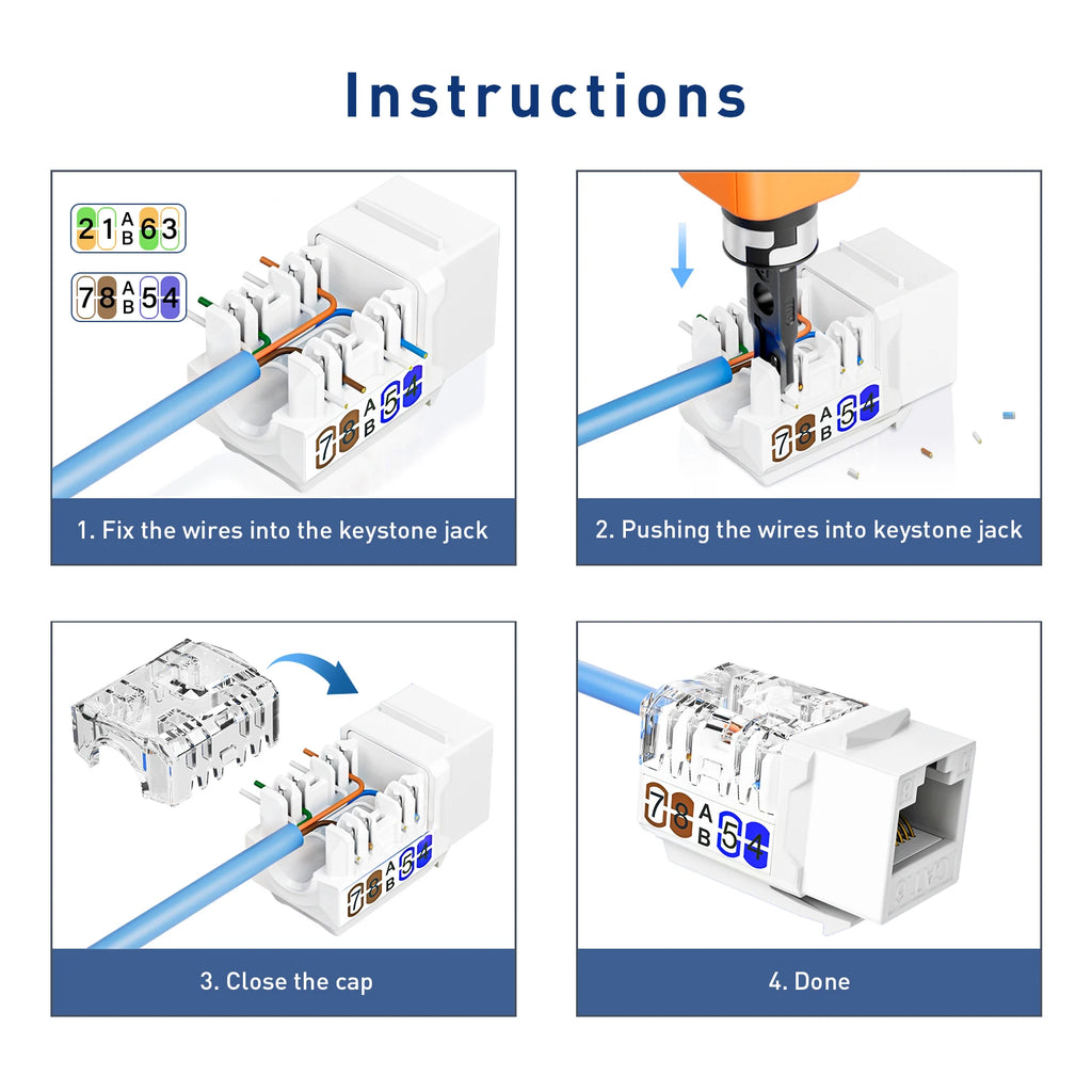 ZoeRax RJ45 Cat6 Keystone Jacks Slim Profile 1/10/30-Pack, 90-Degree Ethernet Punch Down Keystone Jack Adapter