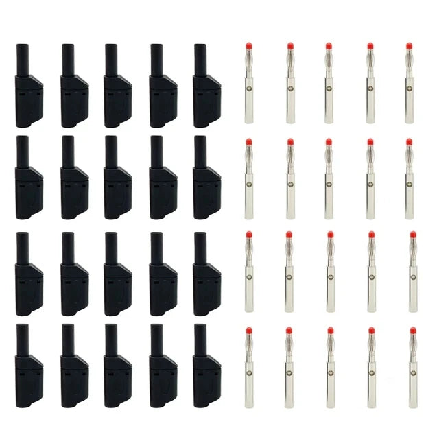 20PCS/ 4mm Male Retractable Sheath Stackable Banana Plug Shrouded Fully Insulated Safety Wire Solder Connector Black Red