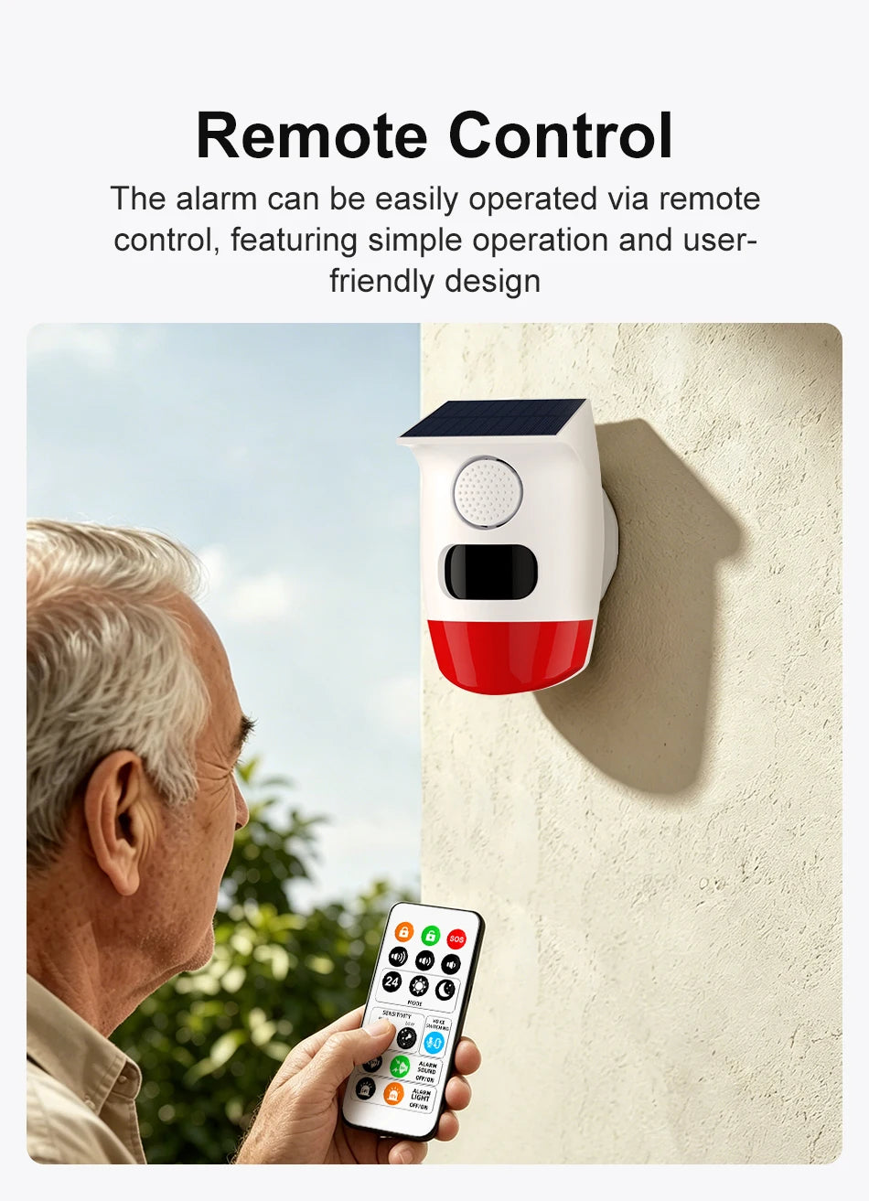 PGST Solar 120dB Independent Alarm Detector PIR Infrared Motion Sensor Siren Horn Home Security Protection Outdoor Waterproof