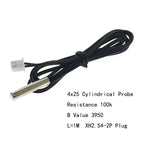 10pcs Temperature Sensor 100K B Value3950 Cylindrical Waterproof Thermal Probe 4x25mm  Long 1M XH2.54-2P  Plug NTC Thermistor