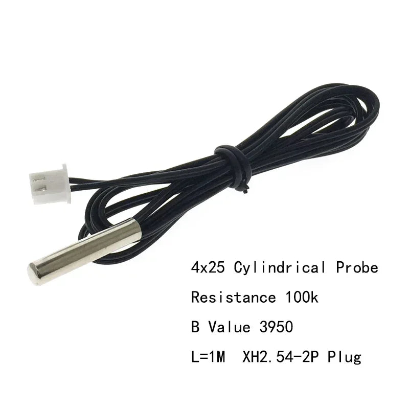 10pcs Temperature Sensor 100K B Value3950 Cylindrical Waterproof Thermal Probe 4x25mm  Long 1M XH2.54-2P  Plug NTC Thermistor