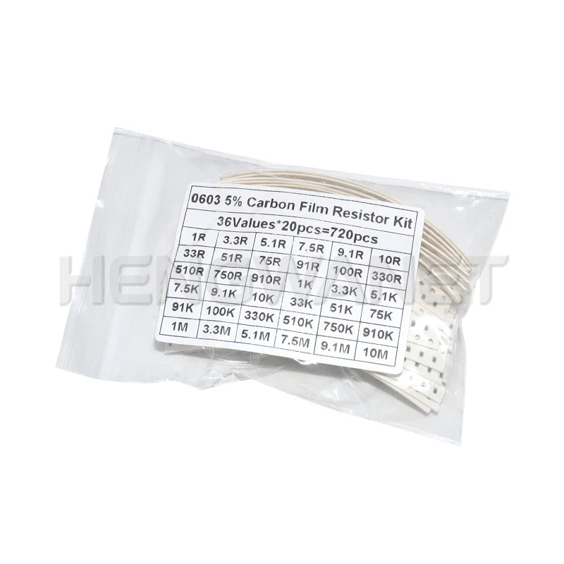 720pcs 0603 0805 1206 SMD Resistor Kit 1R-100M 10K 100K 1K 1R 100R 220R 5% Electronic Set