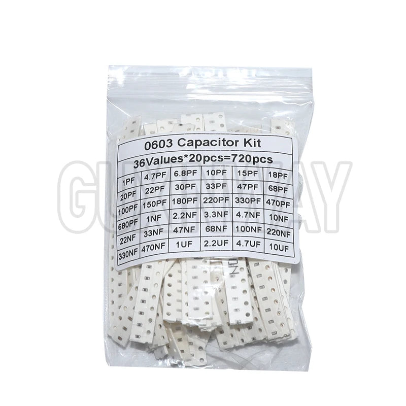 320PCS 720PCS 0603 0805 1206 SMD Capacitor Kit Assorted Kit 16/36/Values 1PF ~ 1UF
